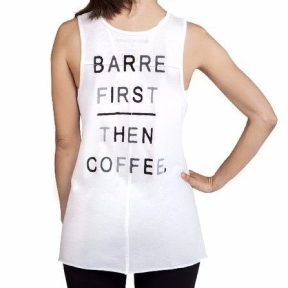 Pure Barre “Barre first then coffee” tank